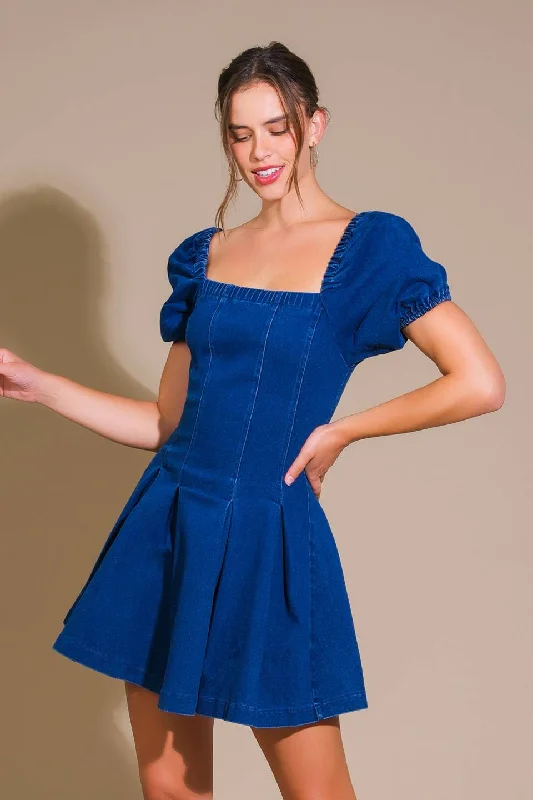 DO YOU EVER DENIM MINI DRESS Comfortable Fit-and-Flare Mini Dress