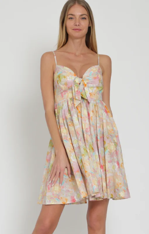 FLORAL TIE FRONT MINI DRESS - Pink Comfortable Wrap Mini Dress