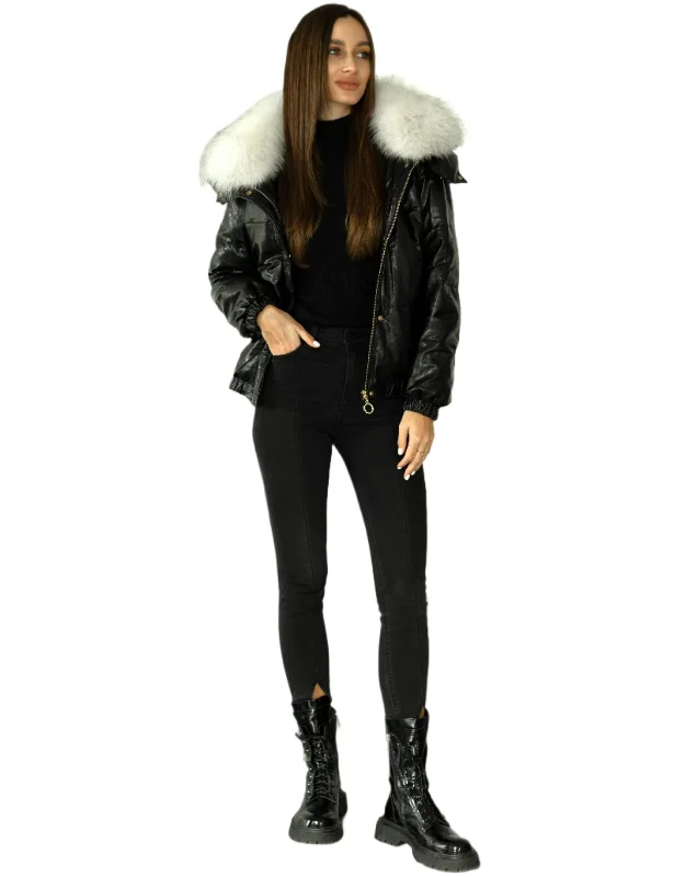 Genuine Arctic Fox Fur Trim Leather Jacket Ribbed Jacket Pleated Jacket Ruffled Jacket Genuine Arctic Fox Fur Trim Leather Jacket Ribbed Jacket Pleated Jacket Ruffled Jacket