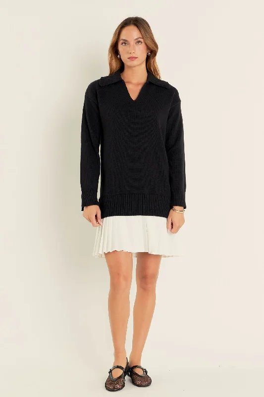 Mixed Media Pleated Mini Dress Trendy Denim Mini Dress