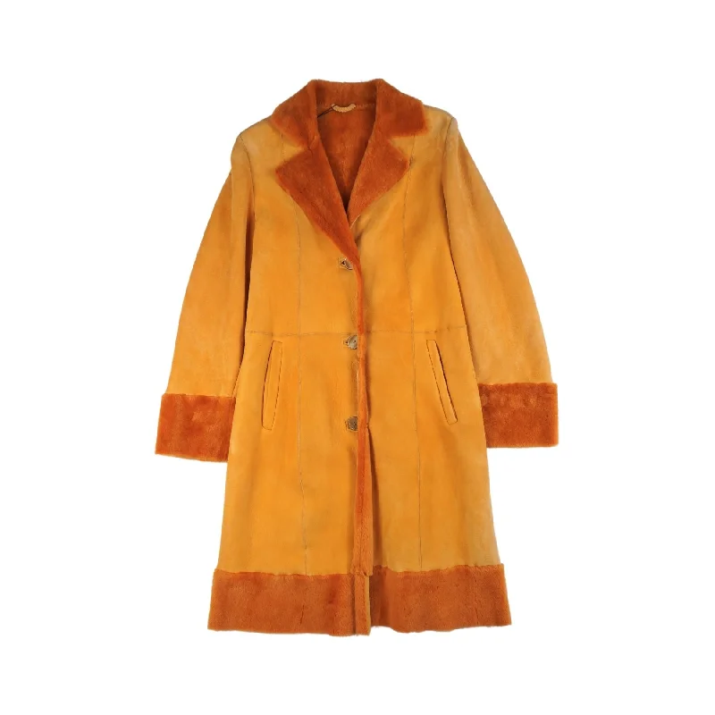 Shearling Orange Jacket - Women's 44 Cotton Fabric Linen Fabric Terry Fabric