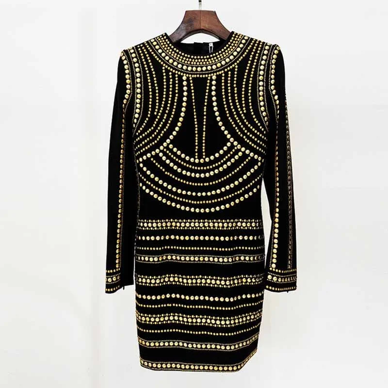 Short Gold Bead Embroidered Dress Mini Dress Trendy A-Line Mini Dress