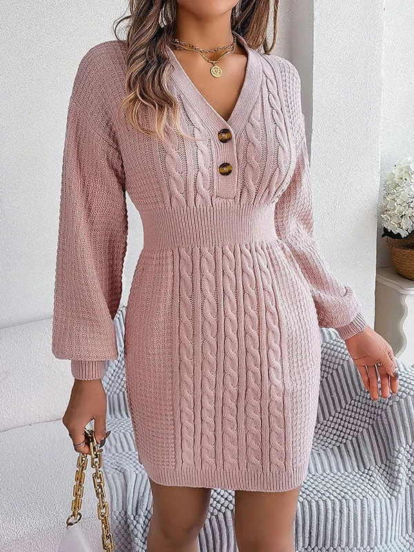 V Neck Cable Knit Mini Dress Elegant Tulle Mini Dress