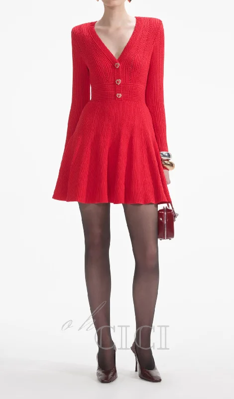 VICTORIA POINTELLE KNIT MINI DRESS IN RED Classic Shift Mini Dress