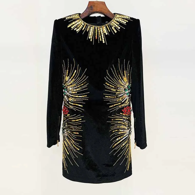 Women Golden / Multicolor Sequined Pattern Velvet Long Sleeves Mini Dress Fashionable Boho-Chic Mini Dress Women Golden / Multicolor Sequined Pattern Velvet Long Sleeves Mini Dress Fashionable Boho-Chic Mini Dress