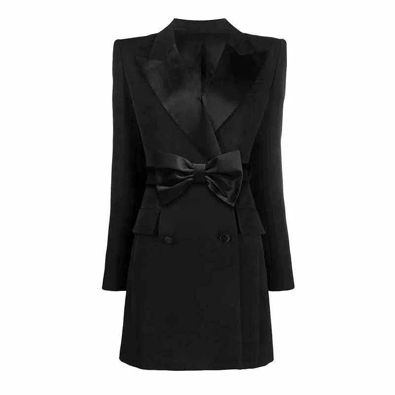 Women's Black Blazer Dress Satin V Neck Bow Embellished Mini Dress Casual V-Neck Mini Dress Women's Black Blazer Dress Satin V Neck Bow Embellished Mini Dress Casual V-Neck Mini Dress