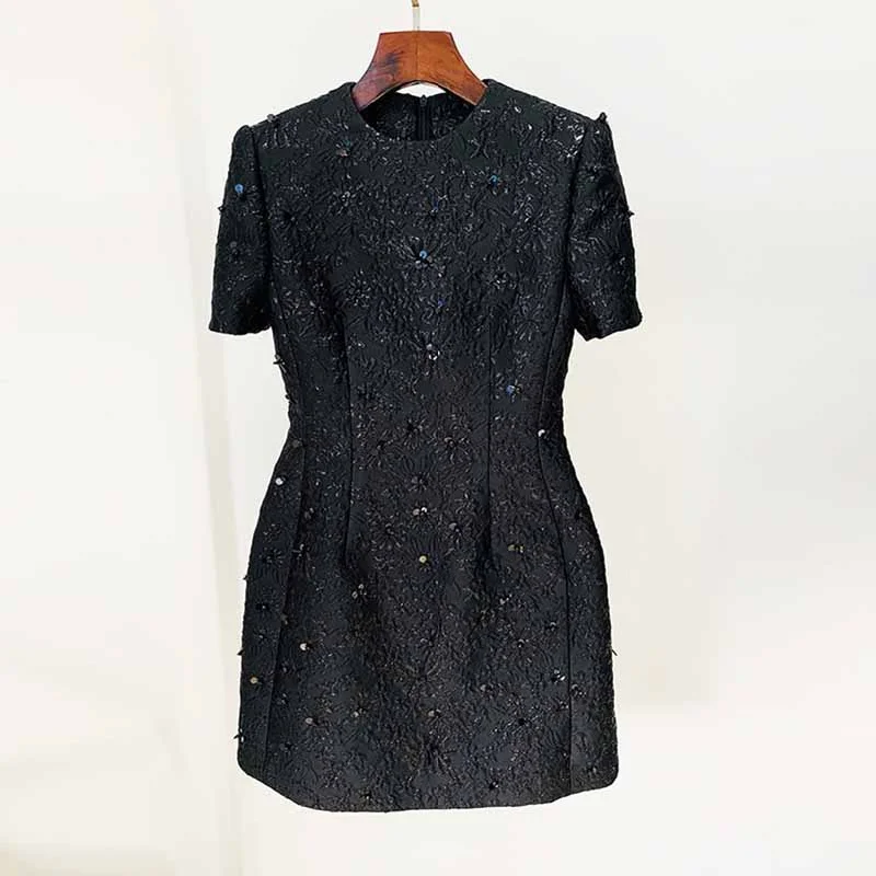 Women's Black Tweed Mini Dress,Coat Stylish Short-Sleeve Mini Dress