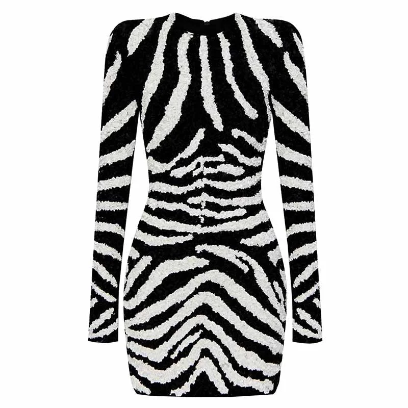 Women's Knitted Zebra-print Embellished Mini Dress Fashionable Mini Dress with Pockets Women's Knitted Zebra-print Embellished Mini Dress Fashionable Mini Dress with Pockets