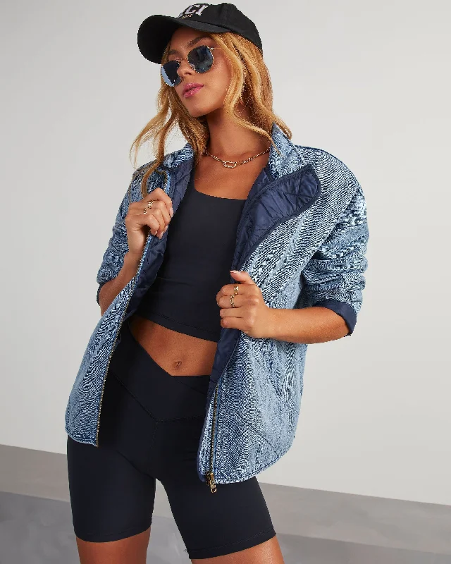 Xander Quilted Denim Jacket Front Pockets Side Pockets Patch Pockets