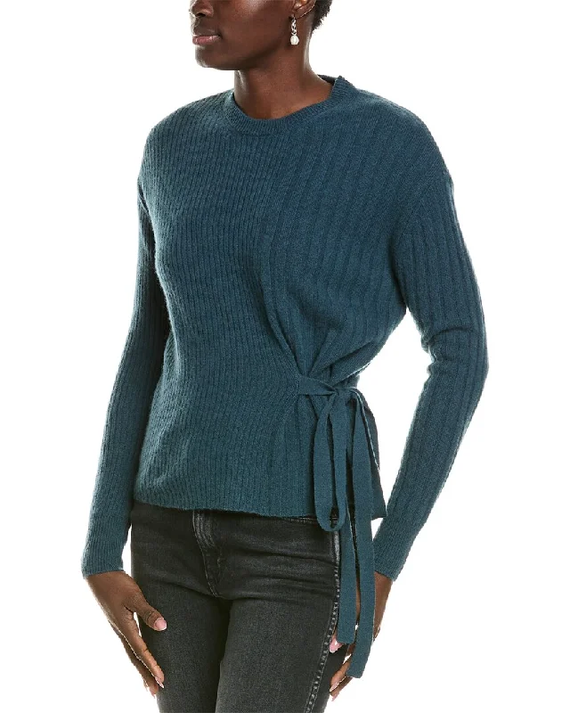 27 Miles Malibu womens  Allover Rib Gathered Side Tie Cashmere Sweater, s, Blue Boxy Sweater Fitted Sweater A-Line