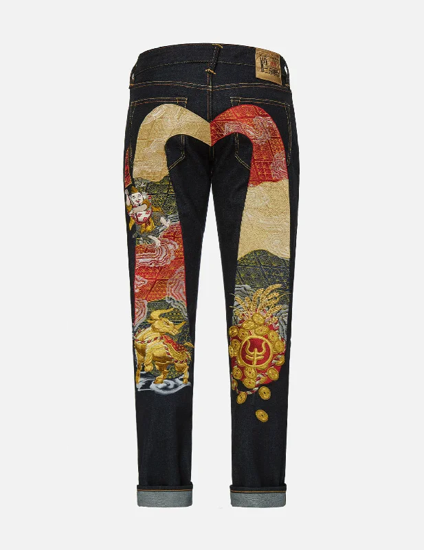 "Year of the Ox" Slim Straight fit Denim Jeans Elegant Dark-Wash Bootcut Jeans
