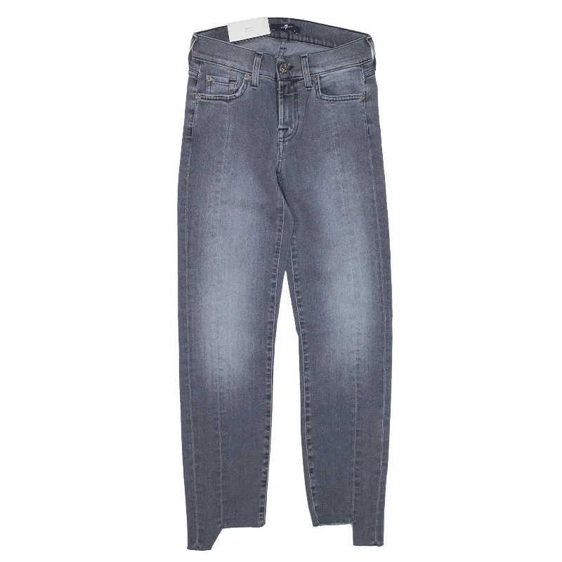 7 FOR ALL MANKIND Mid Rise Roxanne Crop Jeans Grey Denim Slim Straight Womens W23 L26 Trendy Cut-Off Denim Shorts 7 FOR ALL MANKIND Mid Rise Roxanne Crop Jeans Grey Denim Slim Straight Womens W23 L26 Trendy Cut-Off Denim Shorts