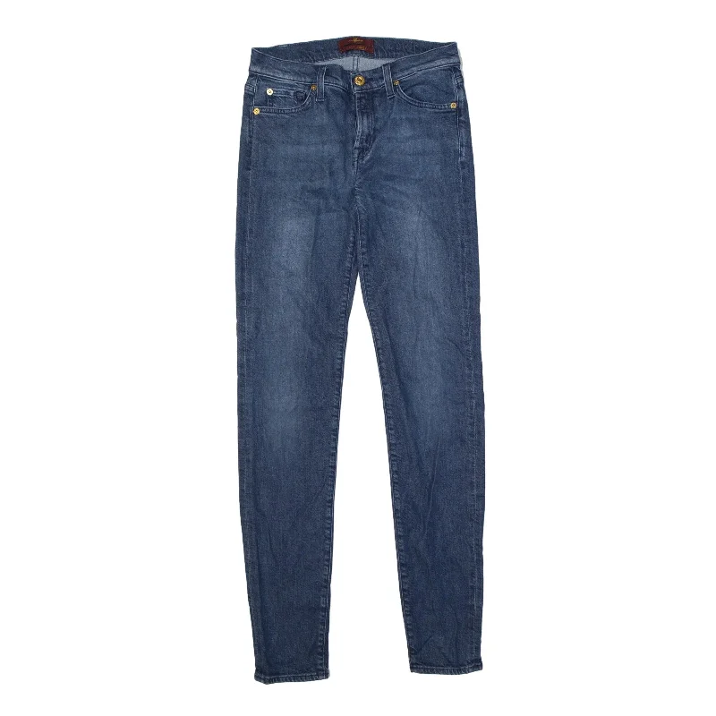 7FORALLMANKIND Jeans Blue Denim Slim Skinny Stone Wash Womens W27 L31 Comfortable Faded High-Rise Jeans