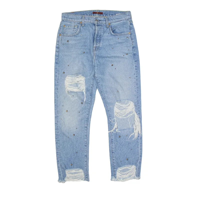 7FORALLMANKIND Rhinestone Distressed Jeans Blue Denim Regular Straight Womens W30 L26 Stylish Acid-Wash Jeans 7FORALLMANKIND Rhinestone Distressed Jeans Blue Denim Regular Straight Womens W30 L26 Stylish Acid-Wash Jeans
