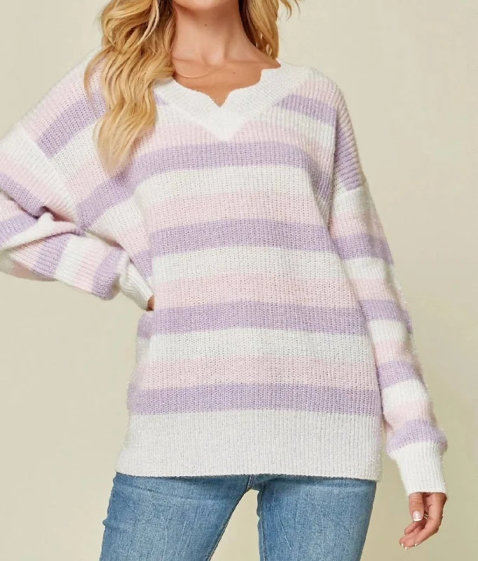 All Over Striped Sweater In Multi Print Jacquard Patchwork