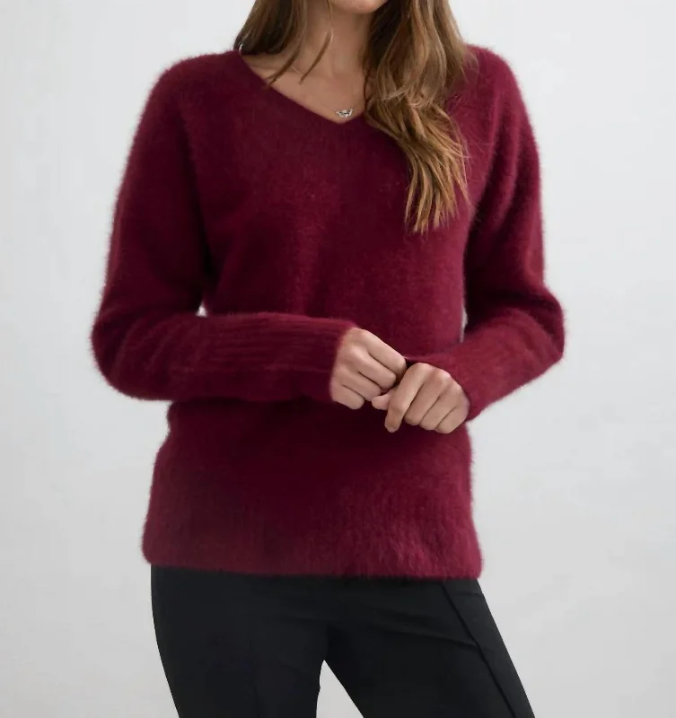 Boyfriend Sweater In Chianti Cable Knit Ribbed Knit Lace Knit