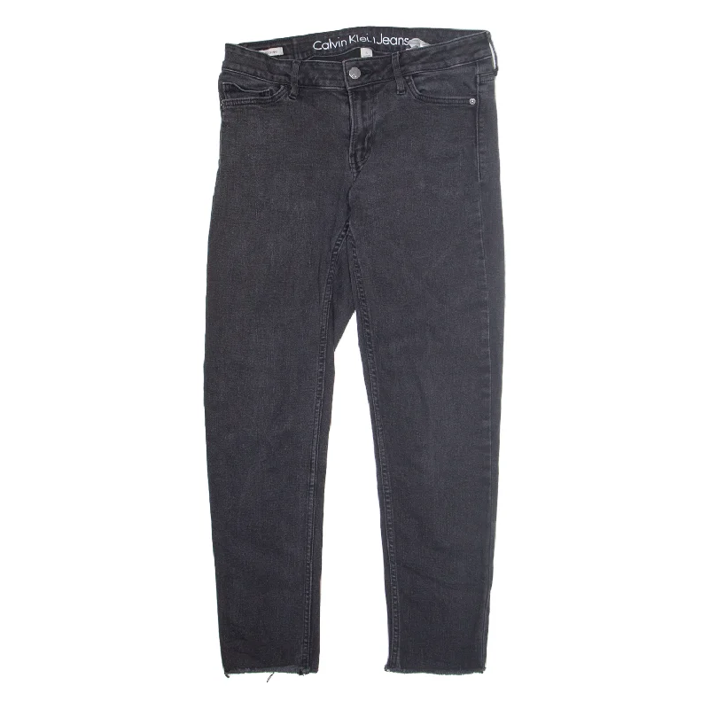CALVIN KLEIN Jeans Black Denim Slim Skinny Womens W30 L26 Fashionable Raw Edge Jeans CALVIN KLEIN Jeans Black Denim Slim Skinny Womens W30 L26 Fashionable Raw Edge Jeans