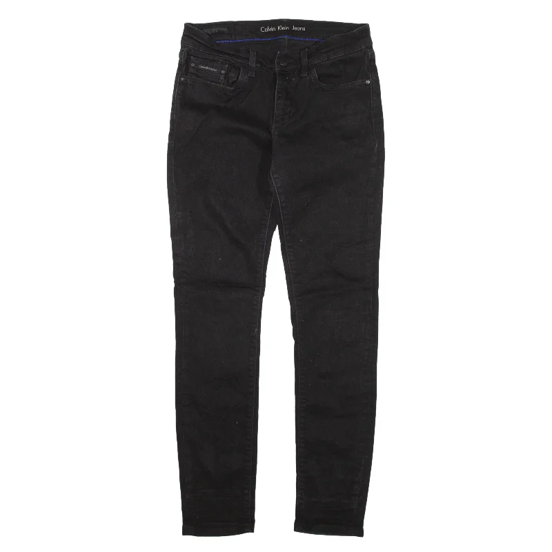 CALVIN KLEIN Mid Rise Jeans Black Denim Slim Skinny Womens W28 L27 Fashionable Distressed Jeans CALVIN KLEIN Mid Rise Jeans Black Denim Slim Skinny Womens W28 L27 Fashionable Distressed Jeans