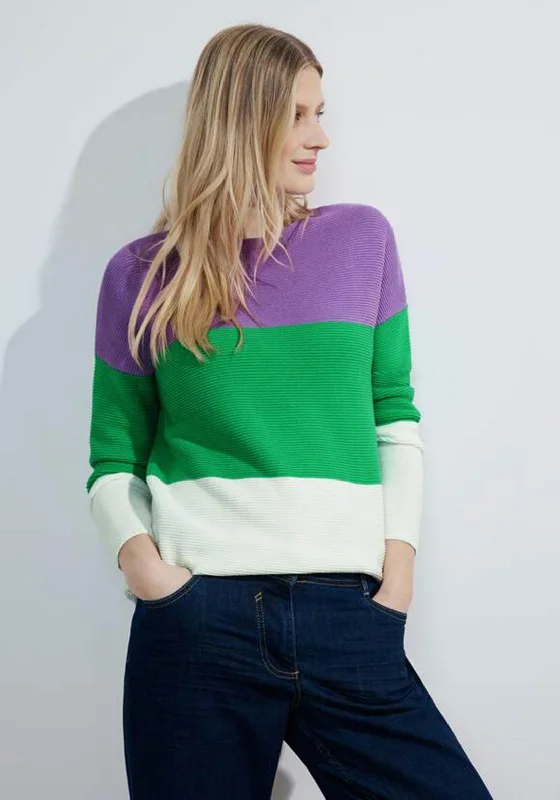 Cecil Structured Block Stripe Knit Jumper, Multi-Coloured Transparent Opaque Sheer