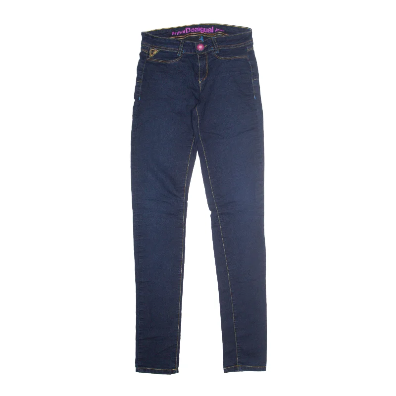 DESIGUAL Atypical Jeans Blue Denim Slim Skinny Womens W28 L32 Chic Double Waistband Jeans DESIGUAL Atypical Jeans Blue Denim Slim Skinny Womens W28 L32 Chic Double Waistband Jeans