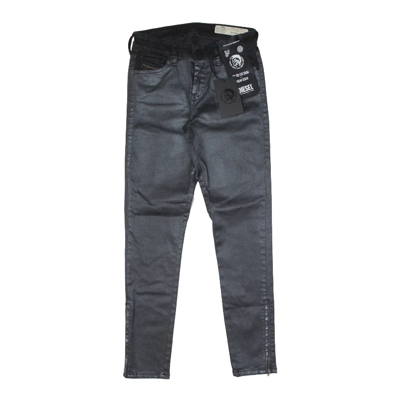DIESEL Wet Look Slandy zip Jeans Black Denim Slim Skinny Womens W27 L28 Chic Ripped Jeans DIESEL Wet Look Slandy zip Jeans Black Denim Slim Skinny Womens W27 L28 Chic Ripped Jeans