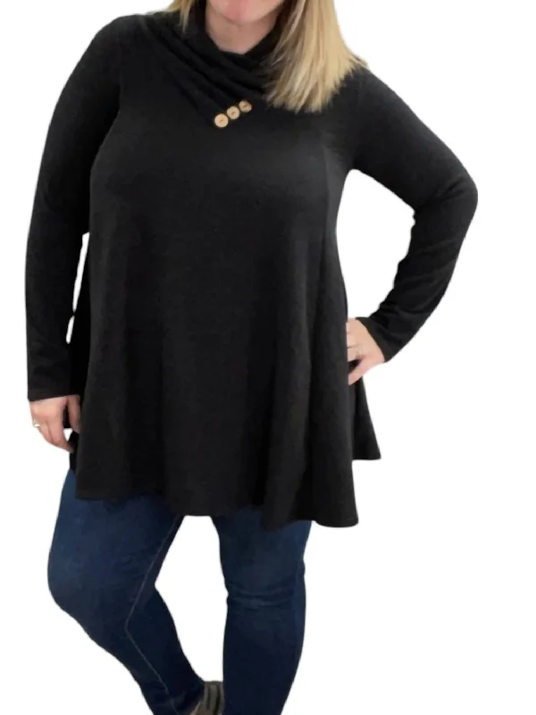 Faux Cowl Neck Sweater In Black Handmade Hand-knitted Hand-woven