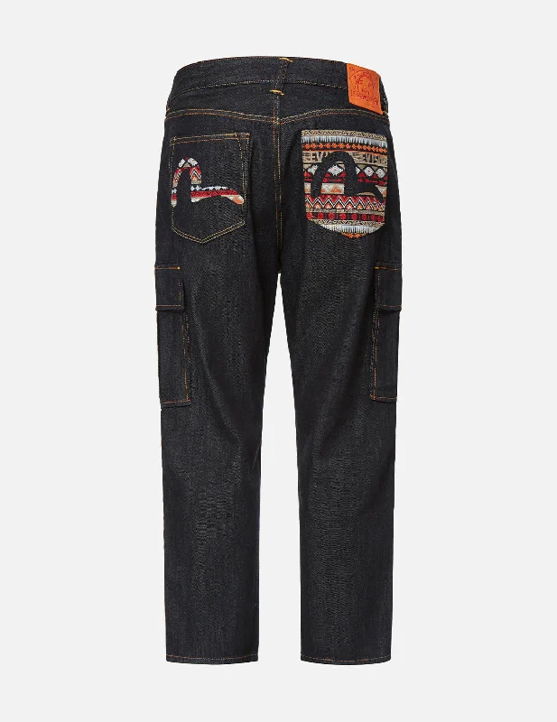 Folklore-pattern Seagull Embroidered Cargo Jeans Fashionable White Denim Jeans