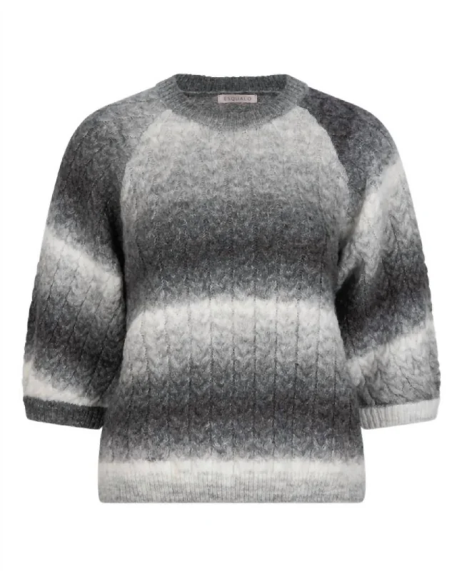 Gradient Cable Knit Sweater In Grey High Neck Crew Neck V-Neck