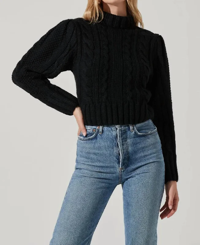 Haisley Cable Knit Turtleneck Sweater In Black Cashmere Blend Cotton Blend Poly Blend