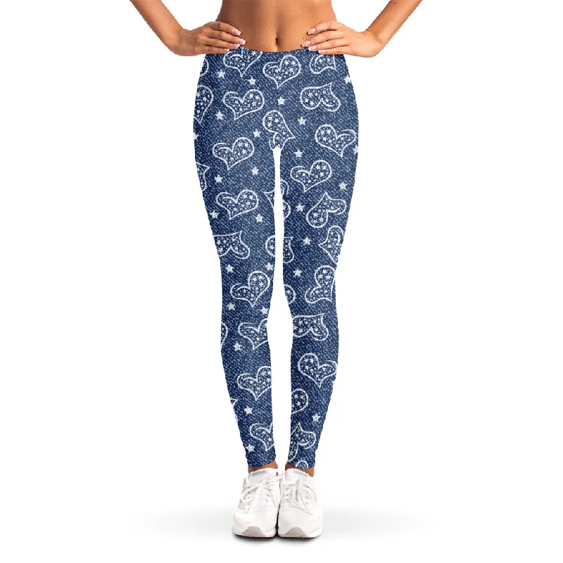 Heart And Star Denim Jeans Pattern Print Women's Leggings Stylish High-Rise Mom Jeans Heart And Star Denim Jeans Pattern Print Women's Leggings Stylish High-Rise Mom Jeans