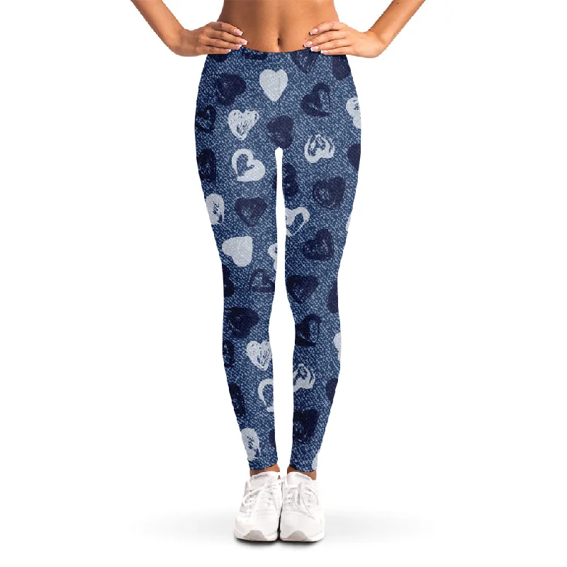 Heart Denim Jeans Pattern Print Women's Leggings Elegant Bootcut Fit Jeans