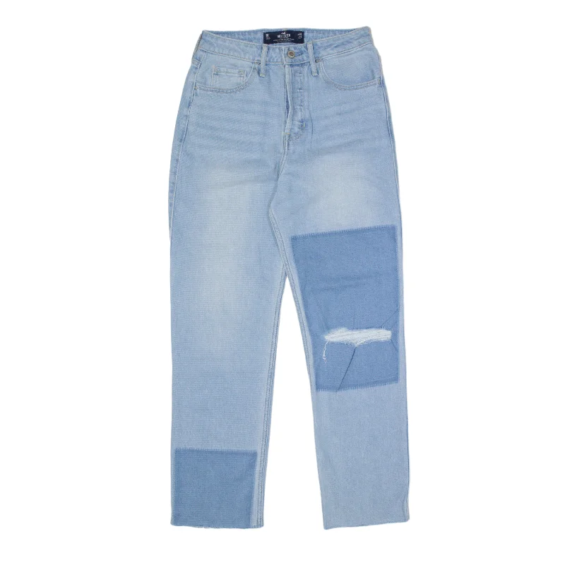 HOLLISTER High Rise Two Tone Distressed Jeans Blue Denim Regular Straight Womens W26 L27 Chic Rolled Cuff Denim Jeans HOLLISTER High Rise Two Tone Distressed Jeans Blue Denim Regular Straight Womens W26 L27 Chic Rolled Cuff Denim Jeans
