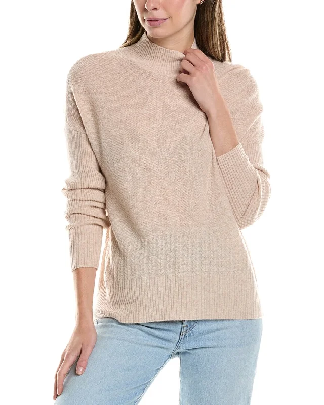 InCashmere Textured Stripe Cashmere Sweater Open Front Closed Front Wrap Front