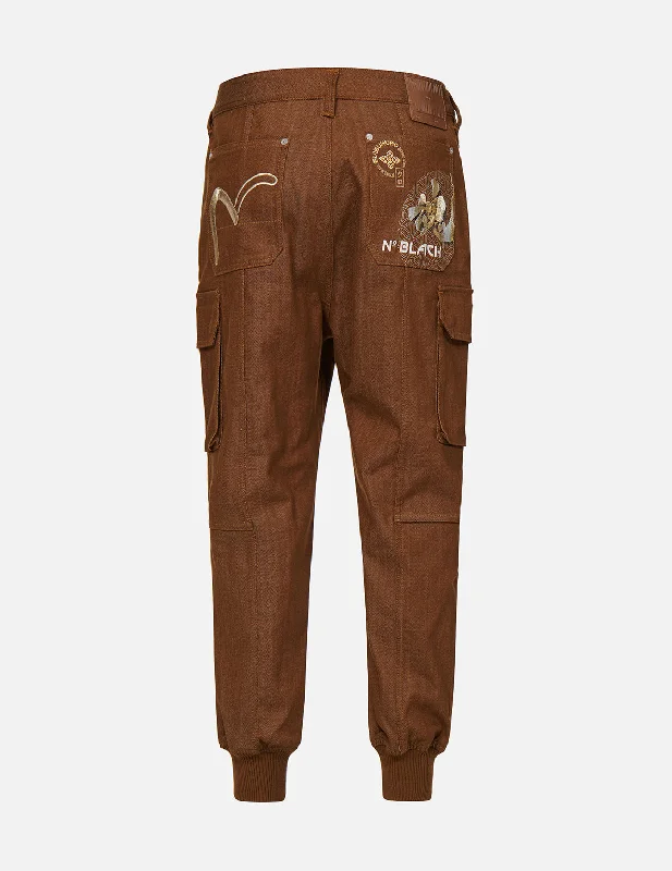 Kanji Embroidered Straight Fit Baggy Worker Jeans Trendy Button-Up High-Waist Jeans