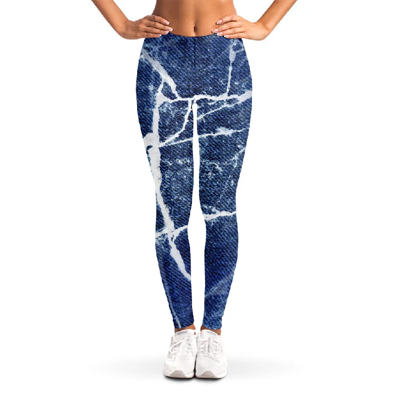 Marble Denim Jeans Pattern Print Women's Leggings Fashionable Raw Hem Bootcut Jeans