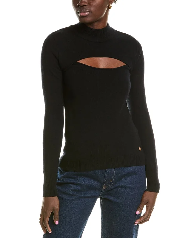 Milly Cutout Wool & Cashmere-Blend Turtleneck Sweater Seamless Knitted Crochet