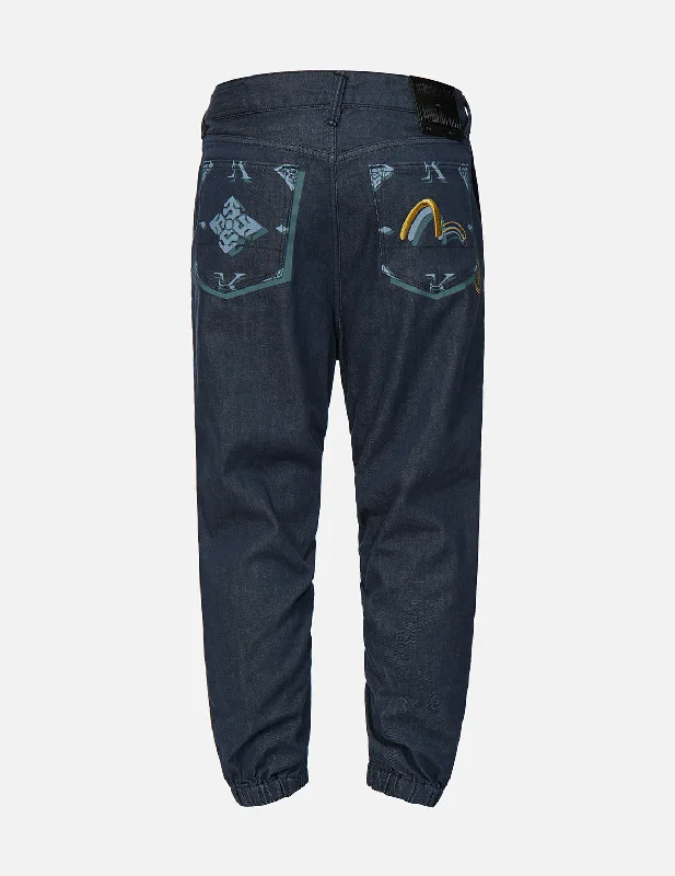Monogram Discharge Print 3D Jogger Jeans Classic Slim Fit Jeans