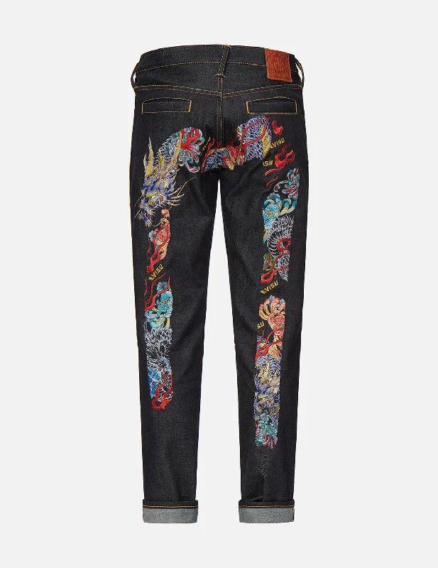 Multicolor Dragon Daicock Embroidered Carrot Fit Jeans #2017 Casual Loose Fit Jeans