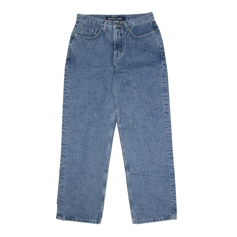 NAUTICA Jeans Blue Denim Relaxed Straight Womens W28 L28 Chic Rip-Detail High-Waist Jeans NAUTICA Jeans Blue Denim Relaxed Straight Womens W28 L28 Chic Rip-Detail High-Waist Jeans