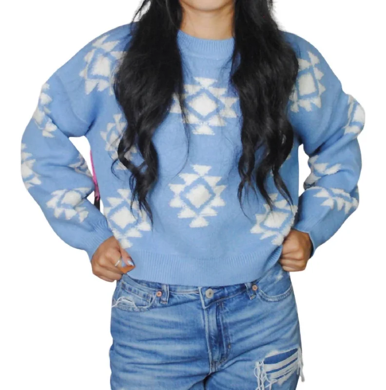 Patterned Crop Sweater In Geometric Cotton Fabric Linen Fabric Terry Fabric