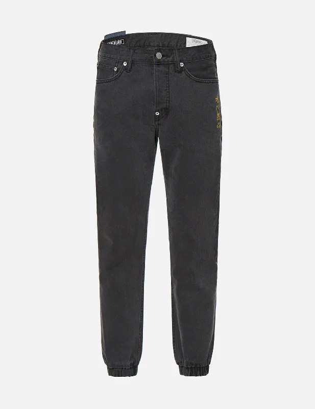 Slogan Embroidered Slim Fit Jogger Jeans Fashionable Cropped Denim Jeans