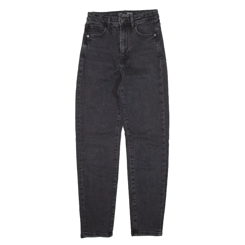 STRADIVARIUS Jeans Black Denim Slim Mom Womens W22 L27 Casual Bootcut Ripped Jeans