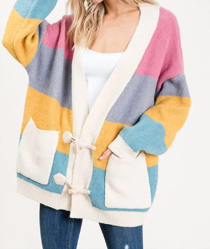 Stripe It While It's Hot Sweater In Multi Notch Collar Peter Pan Collar Cowl Neck