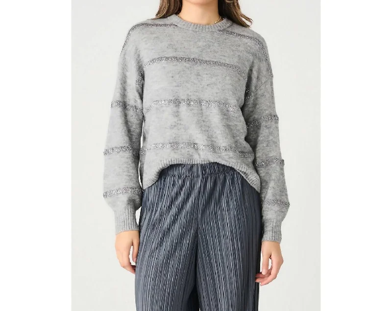 Sylvester Sequin Striped Sweater In Heather Gray Faux Fur Fabric Real Fur Fabric Shearling Fabric