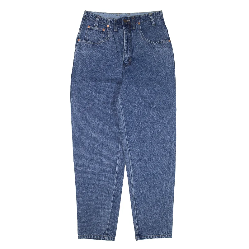 TEDDY'S Jeans Blue Denim Regular Mom Womens W27 L28 Fashionable Raw Hemmed Jeans