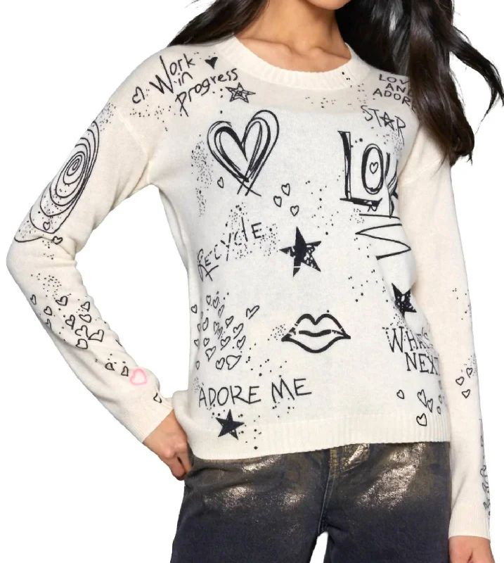 The Messenger Sweater In Frosting Striped Floral Plaid