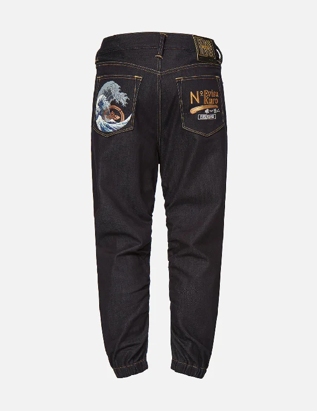 Ukiyo-E and Kamon Print 3D Jogger Jeans Comfortable Straight-Legged Denim