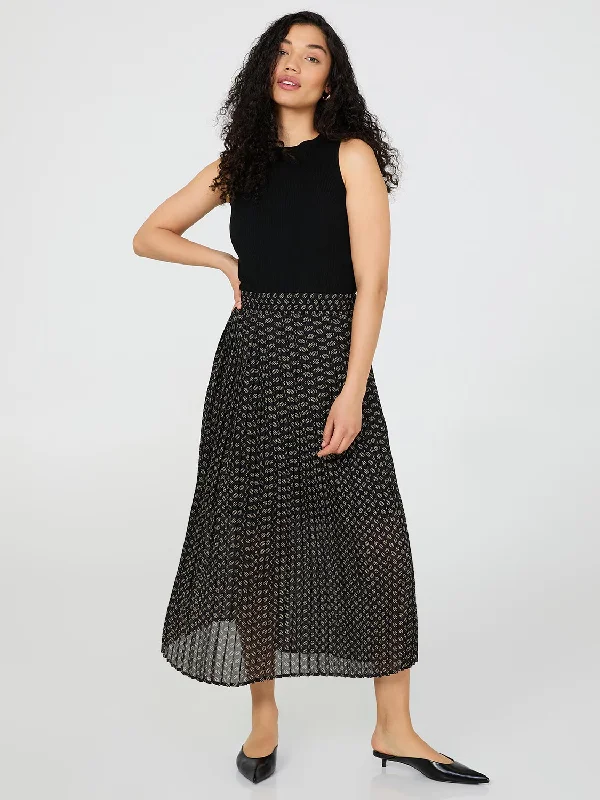 Printed Pleated Chiffon Skirt linen skirt natural