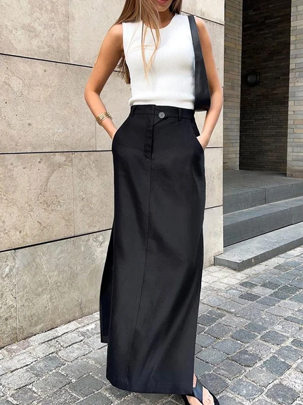 BerryBetty - Basic Buttoned Maxi Skirt corduroy skirt comfortable