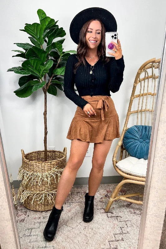 Beale Street Faux Suede Ruffle Skort - FINAL SALE slim fit skirt